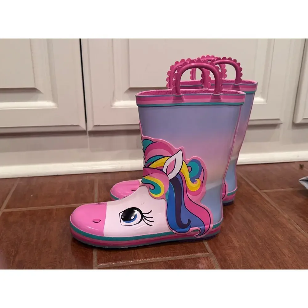 Members Mark Unicorn Rain Boots Waterproof Rubber Boots Toddler Girls Sz 13/1